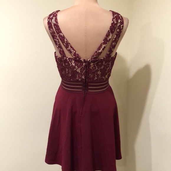 NWT Speechless Dress Size Big Girls Large Wine Red Nude Lace Mesh Cutout - Picture 5 of 10